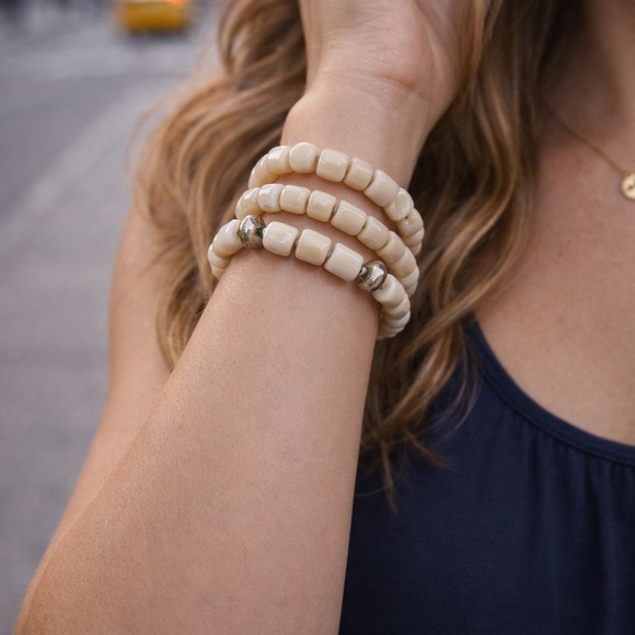 SILPADA TRIPLE STRAND BRACELET SET IN BONE AND STERLING SILVER - Picture 2 of 4